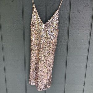 Lulus Gold Backless Sequin Mini Dress